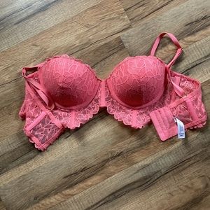 NWOT Hot Pink Lace Push Up Bra with Removable Straps 34B